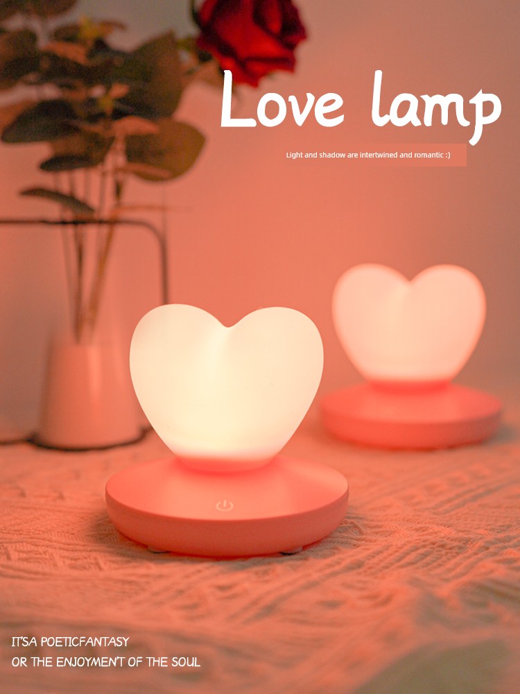 Heart Small Night Lamp Bedroom Sleep Light Table Lamp Bedside Ins Girl Student Ambience Light Photo Soft Light Room Mood