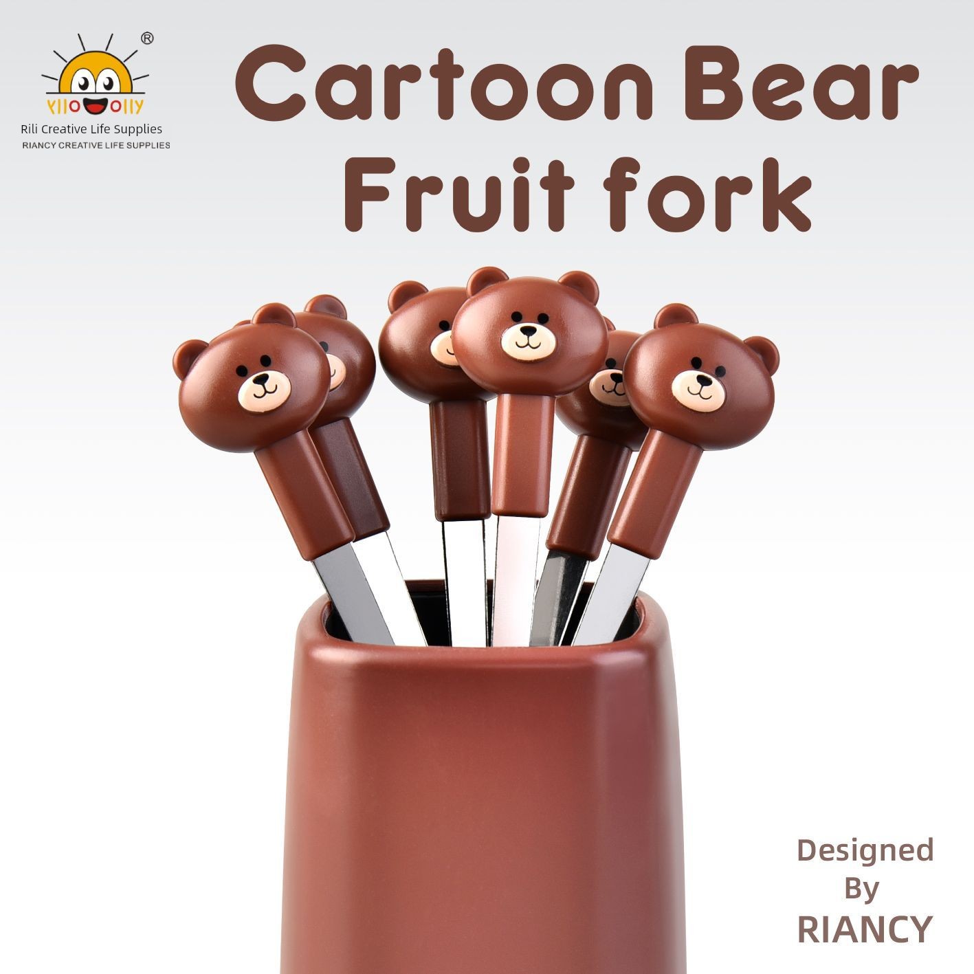 Rili Bear Stainless Steel Fruit Fork Set For Home Cute Small Fork Fruit Toothpick Cake Dessert Fork 6 PCs