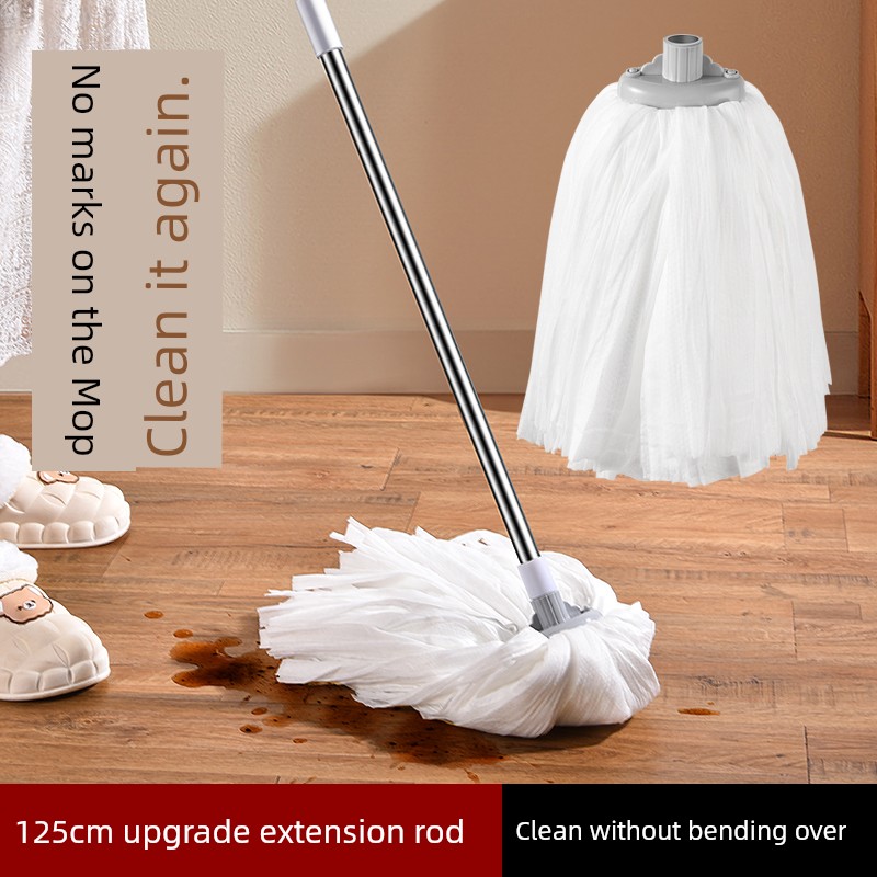 Long Mop For Home Mop Old-Fashioned Mop Lint-Free Mop Head Non-Woven Fabric Strip Replacement Head Wet and Dry Dual-Use