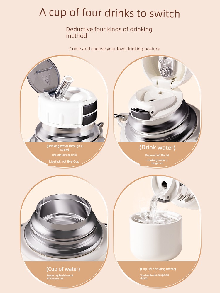 Jie'an Xi Vacuum Cup Large Capacity Female 2024 New Arrival Good-looking Straw Cup Student Large Stainless Steel Water Kettle