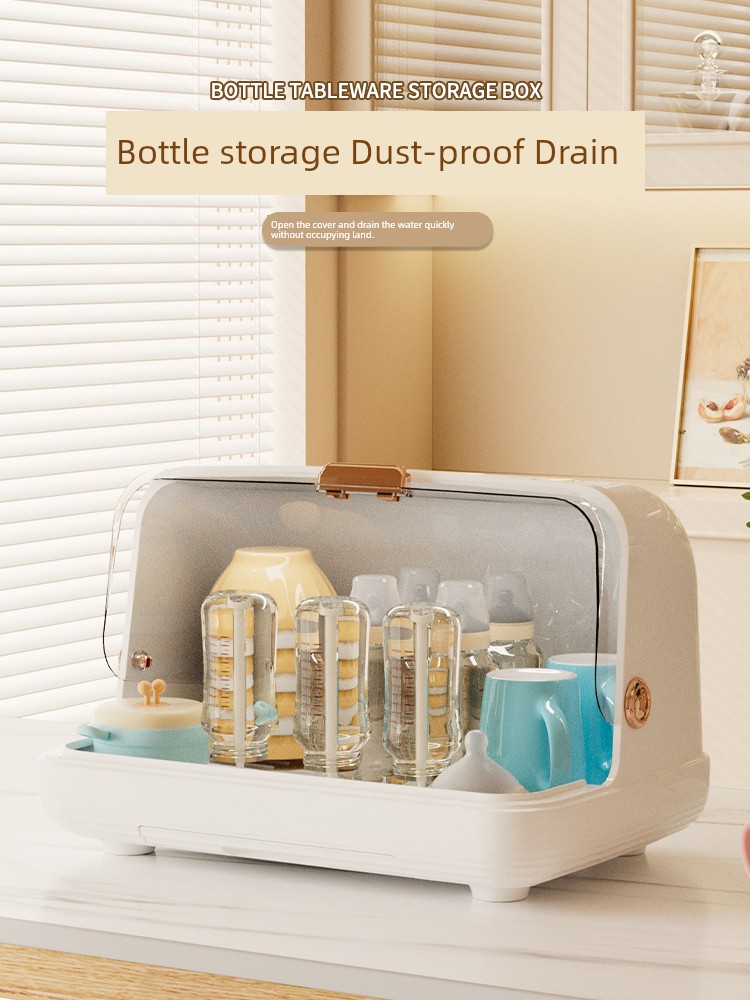 Baby Bottle Storage Box Drain Water and Dustproof Storage Box Baby Tableware Drying Rack Draining Rack Storage Rack