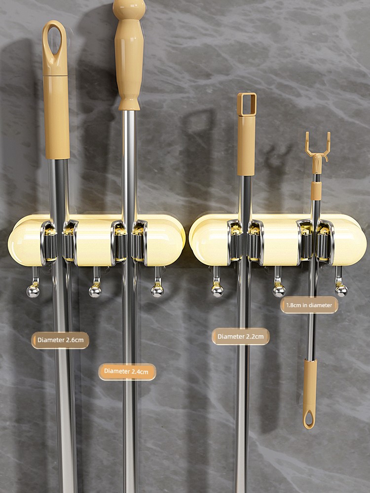 Light Luxury Joint Mop Rack Wall Hanging Artifact Bathroom Punch-free Bathroom Strong Long Hook Storage Rack