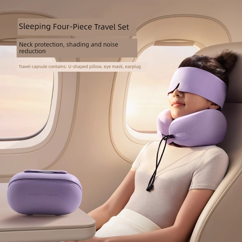 Everythink Travel Capsule Four-Piece Set Neck Pillow Aircraft Student Noon Sleep Neck Protection Neck Pillow Portable U-Shape Pillow
