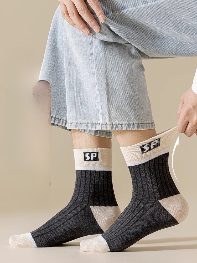 Zhuji Socks Men's Mid-Calf Length Sock Spring and Autumn 100% Pure Cotton Sweat Absorbing and Deodorant Breathable Boys Athletic Socks Long Socks Winter