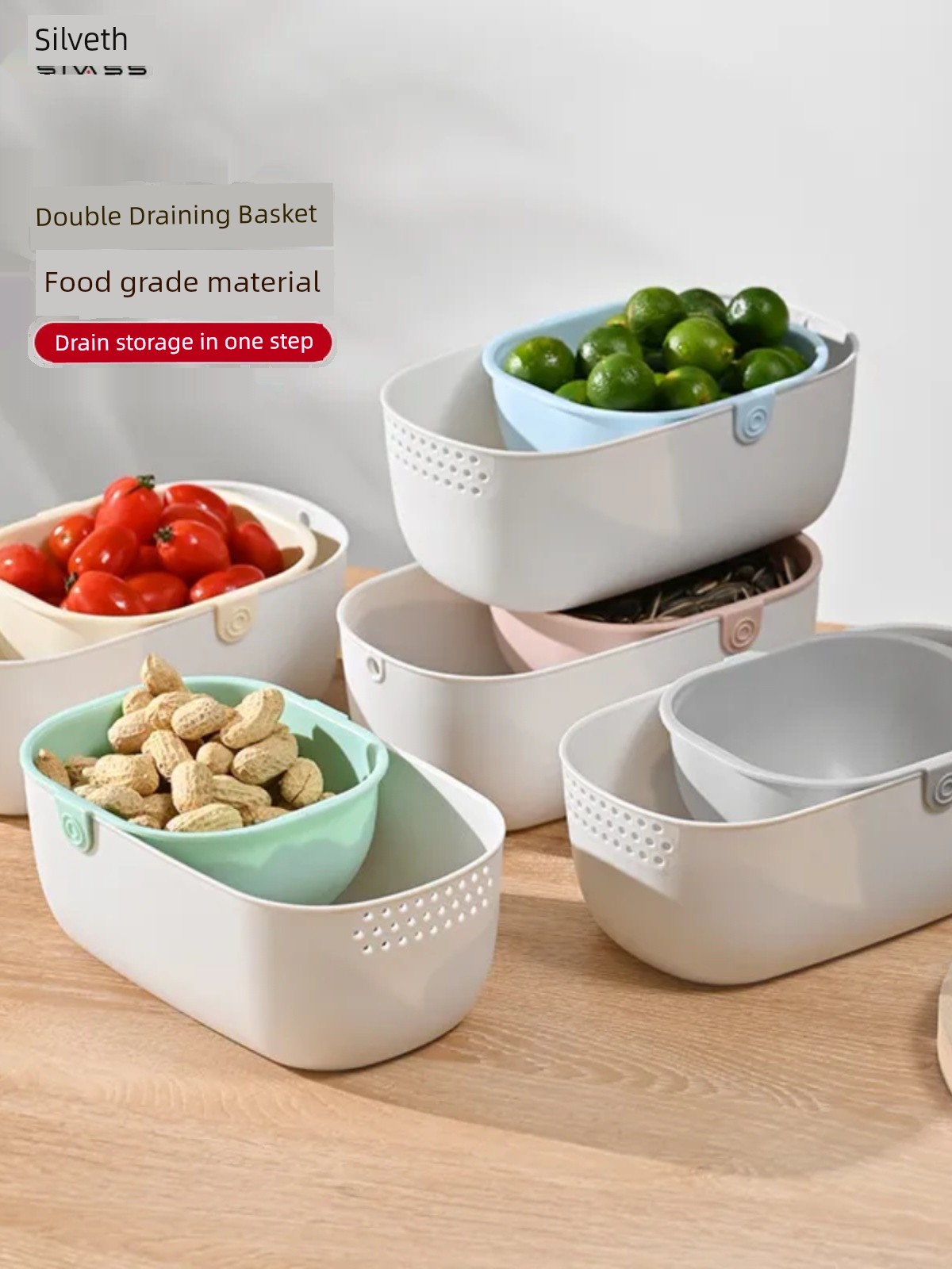 Jujiajia Kitchen Multi-Functional Double-Layer Basket Living Room Snacks Nut Plate Fruit Shell Sundries Draining Storage Basket For Home Dry