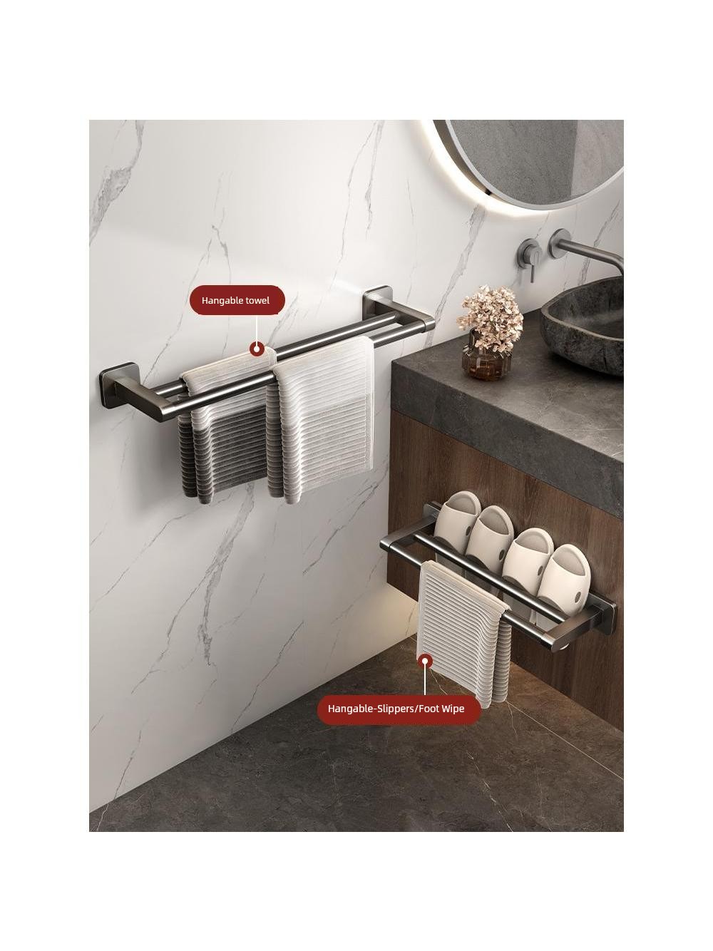 Jujiajia Towel Rack Bathroom Punch-free Storage Rack Bathroom Wall Hanging Towel Rack Toilet Towel Bar Bath Towel