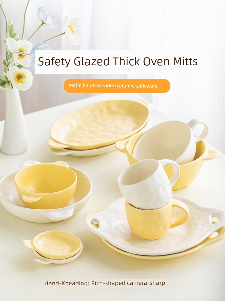 Tree Can Bowl Plate Set For Home Ceramic Bowl Noodle Soup Bowl for One Person Hand Pinch Tableware Flat Plate Deep Baking Dish Plate Dish