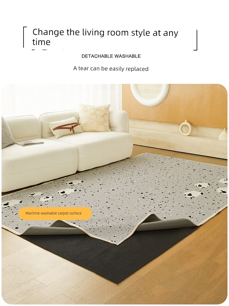[Double-Layer Removable and Washable Machine Wash] Glue-Free Living Room Carpet Bedroom Cream Style Bedside Mats Bruloman