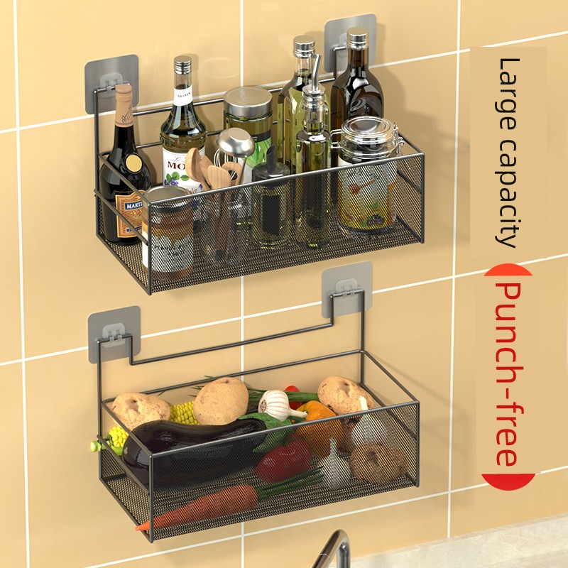 Jujiajia Kitchen Storage Rack Punch-Free Seasoning Vegetables Storage Basket Wall-Mounted Vegetable Basket Storage All Kinds of Handy Gadget