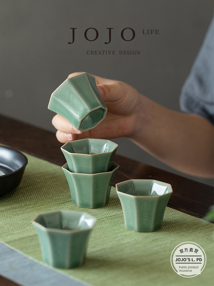 Jojo's L. Pd. HOBBY. Celadon Octagonal Tea Cup Household Tea Savoring Cup Single Large Men and Women | Fun