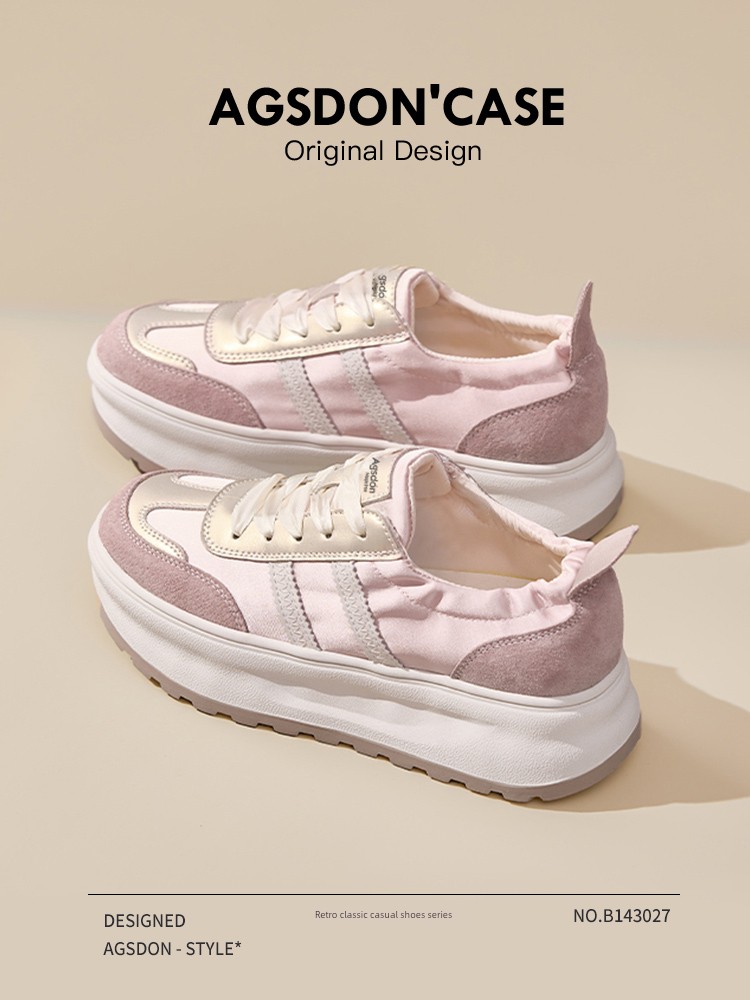 Pink German Training Shoes for Women 2024 New Arrival Spring and Autumn Thick Sole Ballet Casual Board Shoes Super Hot Retro Easy Matching White Shoes
