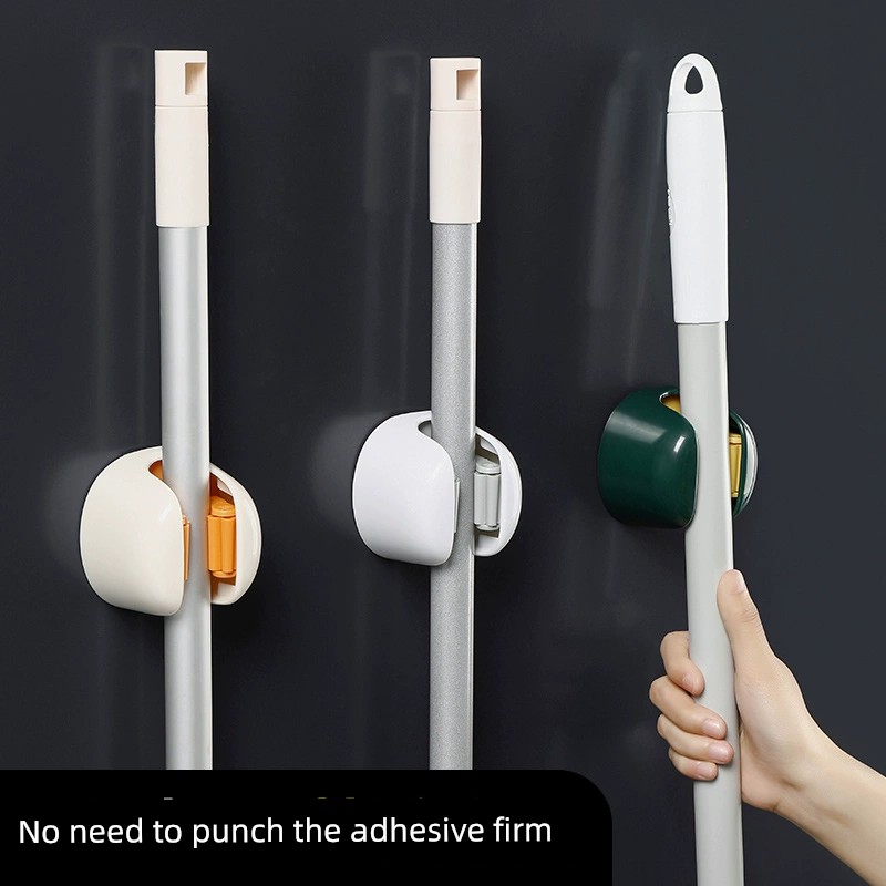 Wall-Mounted Mop Hook Hanger Punch-Free Mop Storage Rack Viscose Strongly Fixed Toilet Broom Clip