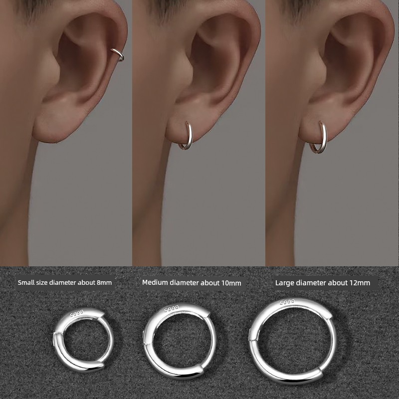 999 Sterling Silver Ear-Caring Simple Bracelet Earrings Men's Sleep No Need to Take off Ear Ring Ear Bone Stud Ins Trendy Personalized Ear Studs
