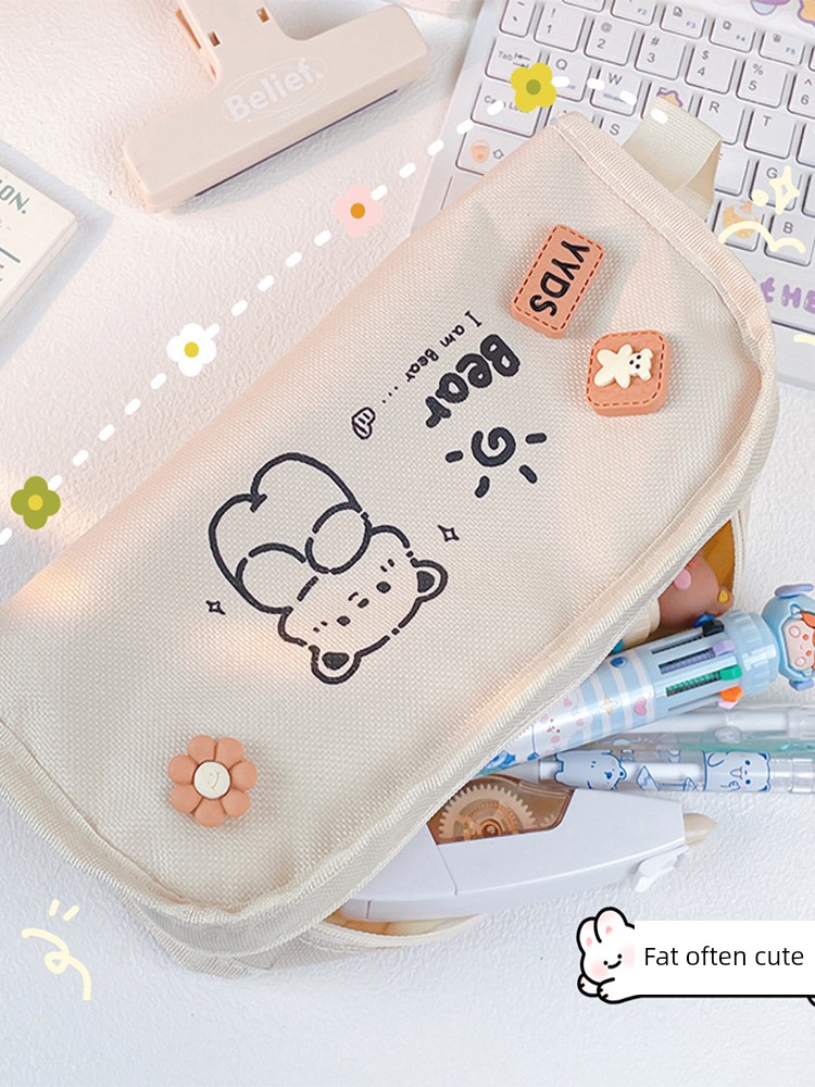 Jujiajia Large Capacity Cartoon Pencil Case Minimalist Wind Student Pencil Case Pencil Case for Boys and Girls Stationery Case Pencil Bag