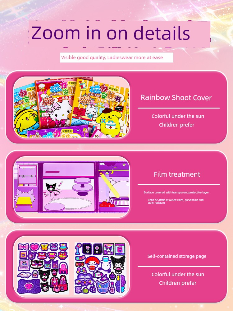 Magnetic Quiet Book New Arrival Girl Cutting-Free Clow M and Melody Magnetic Sticker Handmade DIY Kids Toy