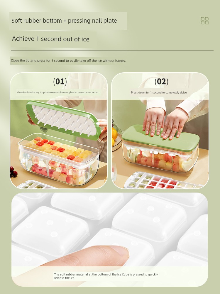 Ice Cube Mold For Home Refrigerator Food Grade Large Capacity Silicone Press Ice Maker Ice Box Ice Cube Ice Tray