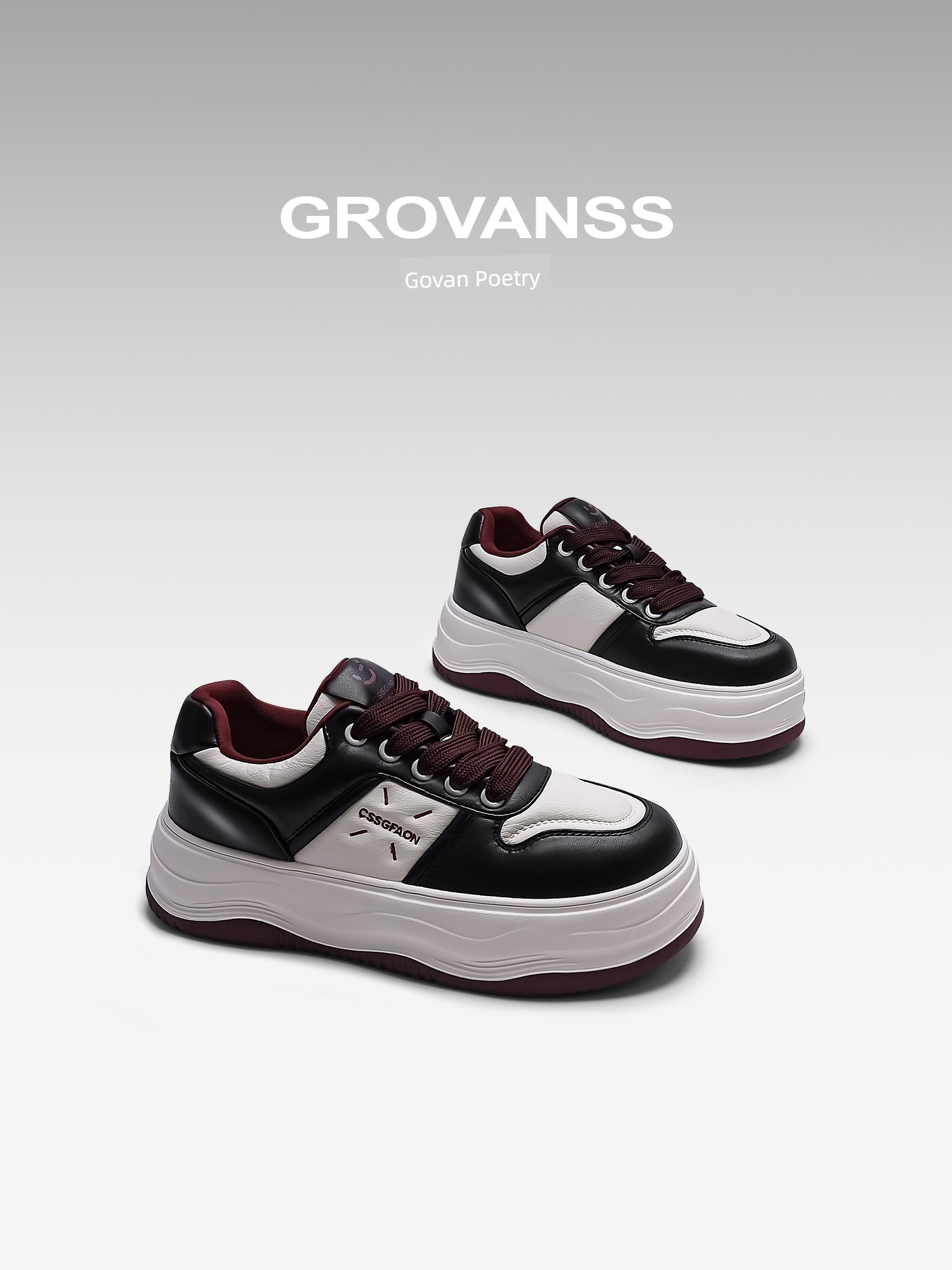 Gaofanshi Same Style with Mall Genuine Leather Panda Sneakers Bread Shoes Chubby Shoes Women Thick Sole Height Increasing Casual Shoes Soft Bottom
