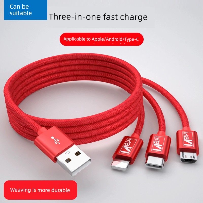 Nengshi Three-in-One Data Cable Fast Charge One to Two 3-in-1 Charging Wire Applicable to Apple Huawei Android Two-in-One Mobile Phone Multi-Function Multi-Head Car Type-c Three-Head Long