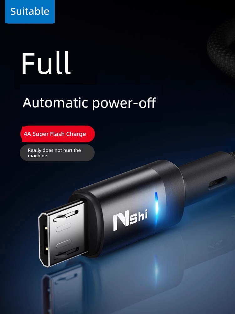 [Automatic Power off] Applicable to Android Data Cable Flash Charge Applicable to Iqoo Huawei Vivo Xiaomi Oppo Fast Charge 9A Old Style Long Mobile Phone Micro Neutral USB Charger Head Electric Treasure Cable