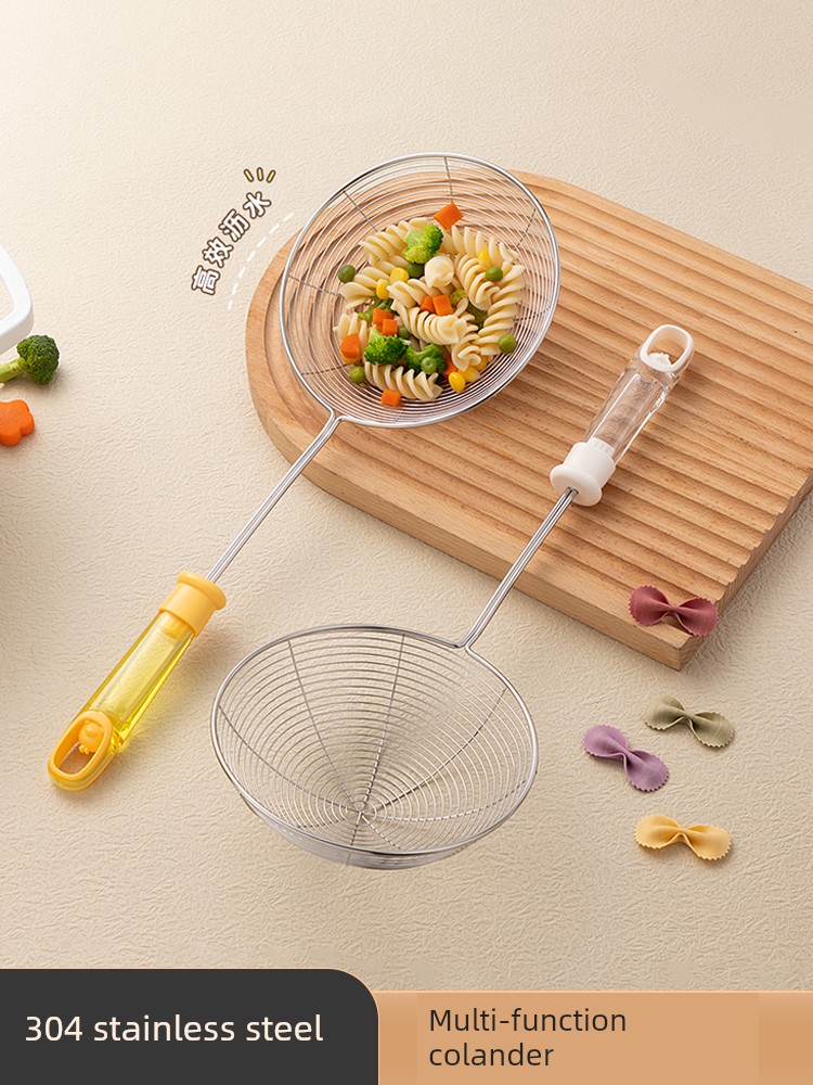 Colander 304 Stainless Steel For Home Kitchen Long Handle Integrated Molding Pasta Spoon Dumpling Wonton High Temperature Resistant Draining Fishing