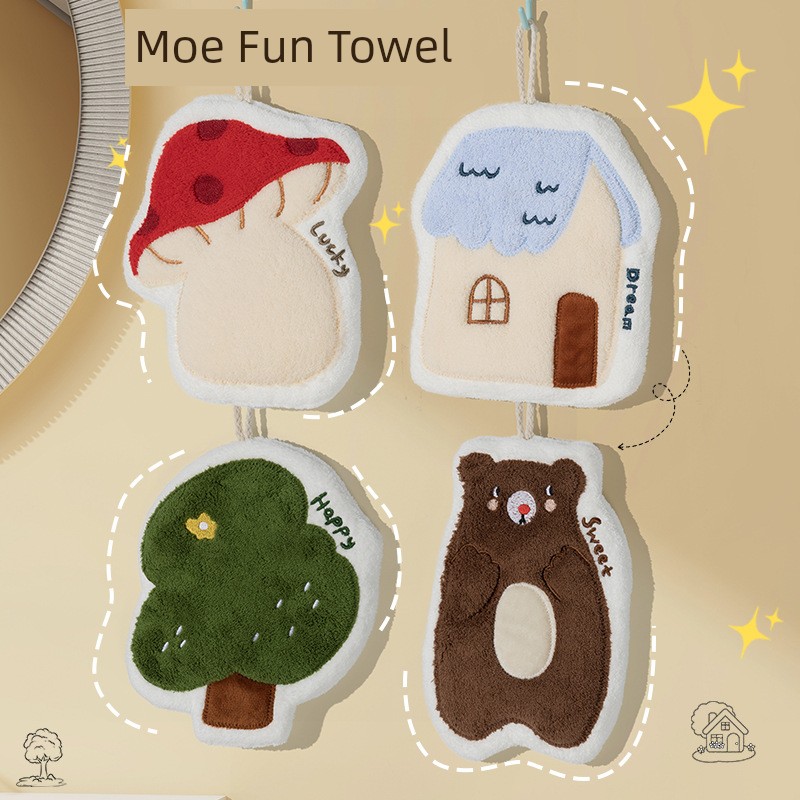 Cute Hand Towel Absorbent Hanging Stuffed Thickened Bathroom Handkerchief Towel Hand Washing Small Square Towel Kitchen Rag