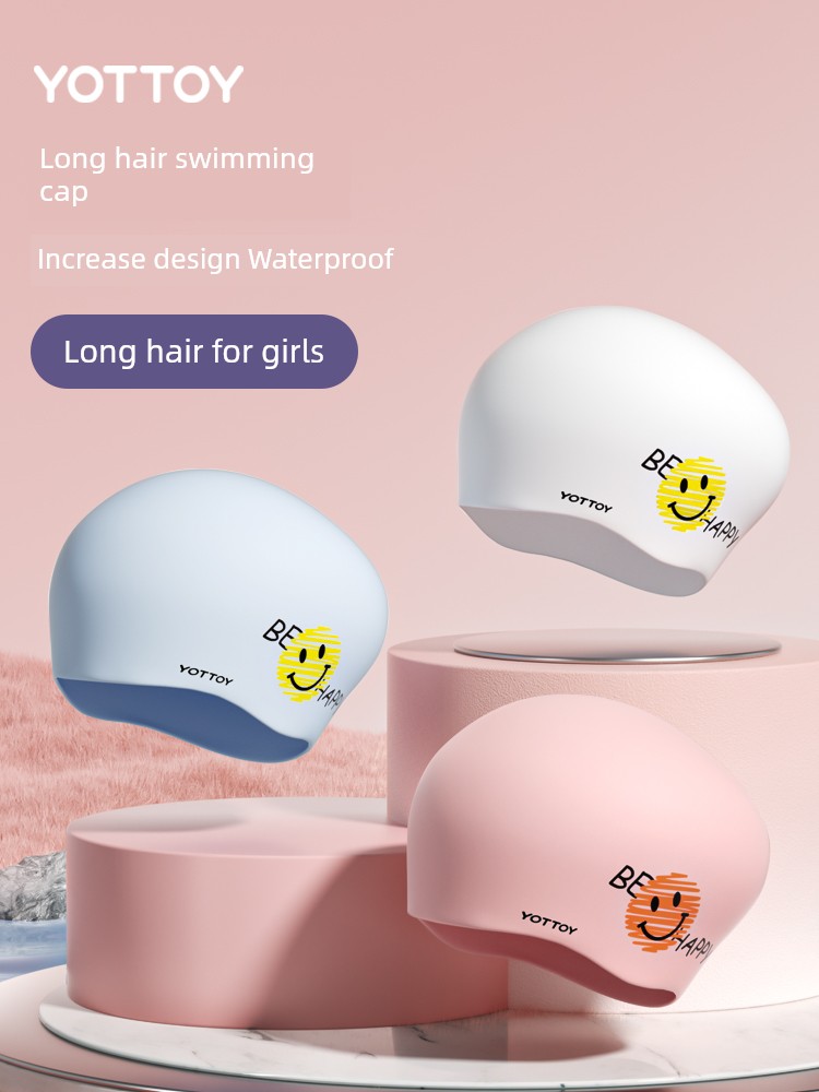 Women's Waterproof Silicone Long Hair Ear Protectors Professional Swimming Cap
