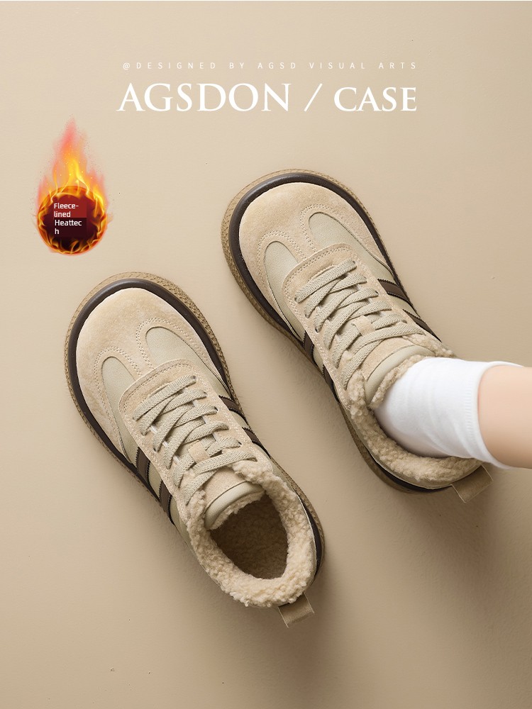 Augusto Platform Fleece-lined German Training Shoes Women 2024 New Winter Height Increasing Blazer Board Shoes Warm Cotton-padded Shoes