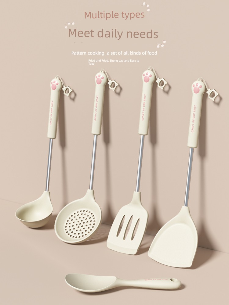 Silicone Shovel Non-Stick Pan Special Spatula Set For Home High Temperature Resistant Spatula Soup Spoon Spatula Wooden Spoon Kitchenware