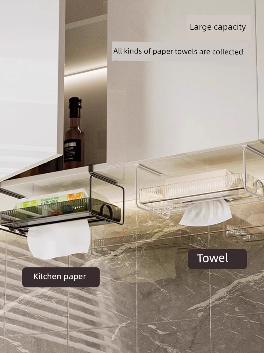 Wall Cupboard Tissue Box Kitchen Towel Rack Punch-Free Hanging Hand-Wiping Paper Wall-Mounted Storage Cabinet Door Tissue Holer