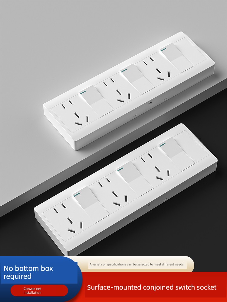 Open-Mounted Three-Open Fifteen Holes Switch Socket Panel 20 Porous Open Line Open Box Kitchen Dedicated Multi-Position Socket