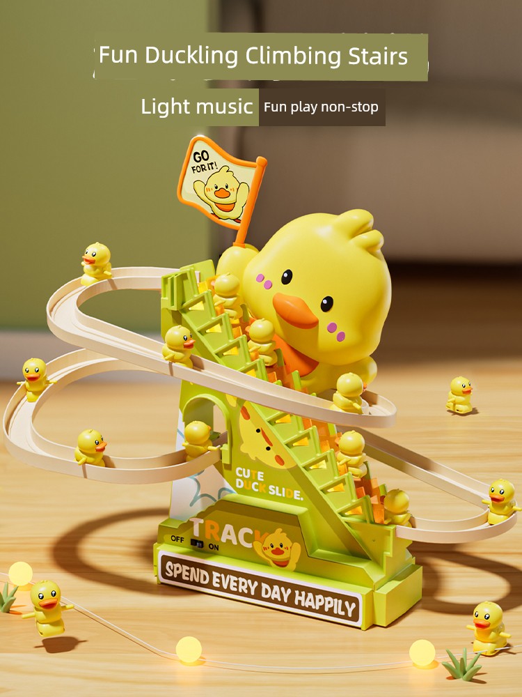Children's Birthday Gifts Electric Little Yellow Duck Climbing Stairs Baby Car Toys Educational Boys and Girls Track