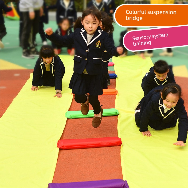 Colorful Hanging Bridge Kindergarten Outdoor Sports Toys Kids Sensory Training Equipment Matching Interactive Fun Sports Games