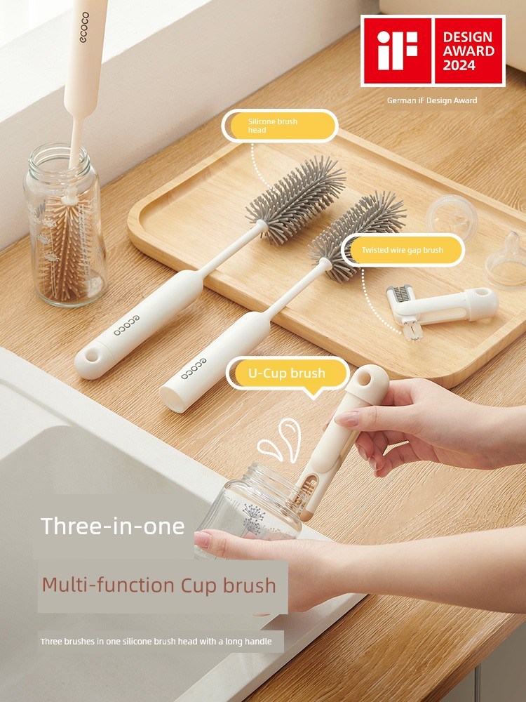 Cup Brush Water Cup Cleaning Appliance Feeding Bottle Vacuum Cup Cleaning Brush Three-in-One Multifunctional Long Handle Washing Cup Special Brush