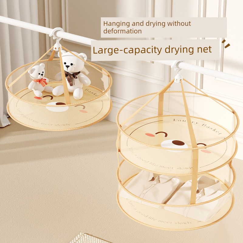 Cute Cartoon Laundry Basket Windproof Drying Clothes Net Basket High Load-Bearing Clothes Drying Hanging Network Large Capacity Net Pocket Home Tool