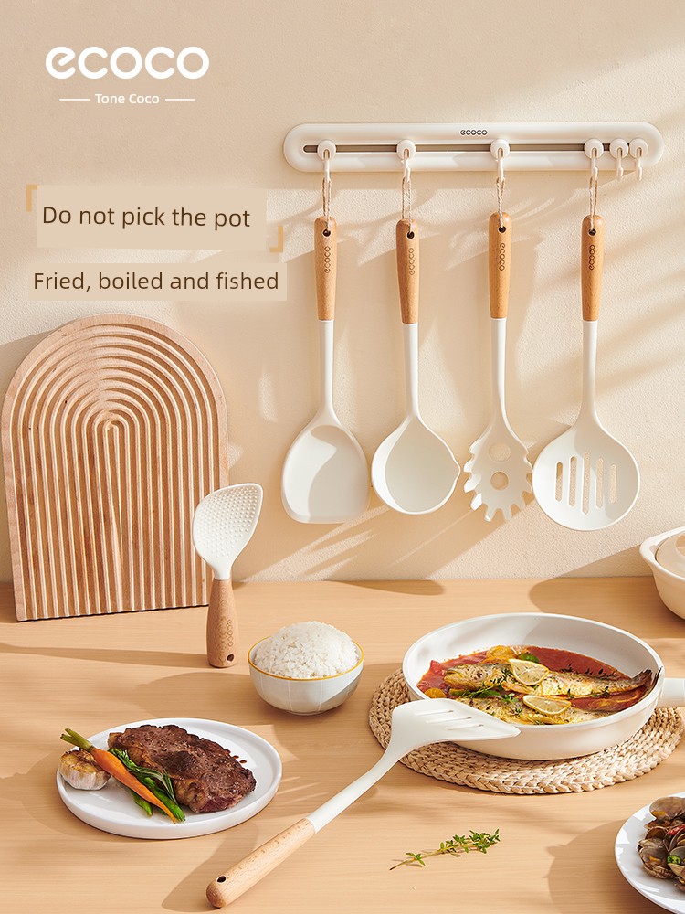 Silicone Spatula For Home Non-Stick Pan Dedicated Cooking Shovel Wooden Handle Food Grade High Temperature Resistant Soup Spoon Kitchenware Suit