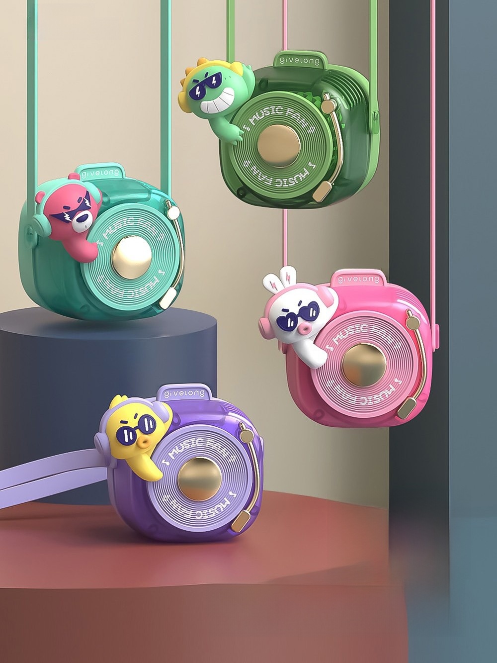 [Children's Day Gift] Kids Halterneck Fan USB Portable Portable Little Fan Small Non-Leaf Ultra-Quiet Cartoon Baby Halterneck Rechargeable Silent Electric Fan Lanyard
