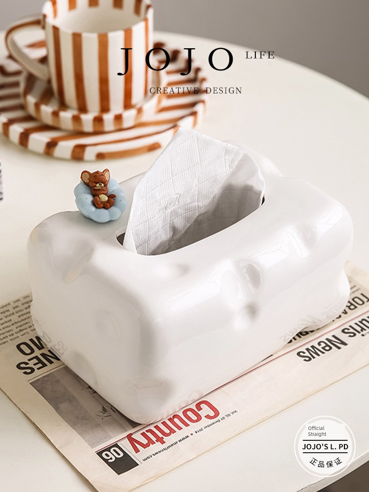 Jojo's L. Pd. Social. Modern Light Luxury Cheese Ceramic Tissue Box Decoration For Home Living Room | Avoid Chaos