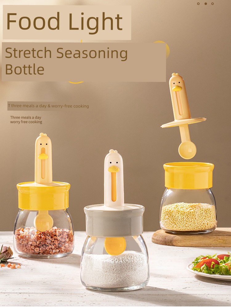 Spoon and Lid Integrated Kitchen Storage Bottle Oiler Sealed Retractable