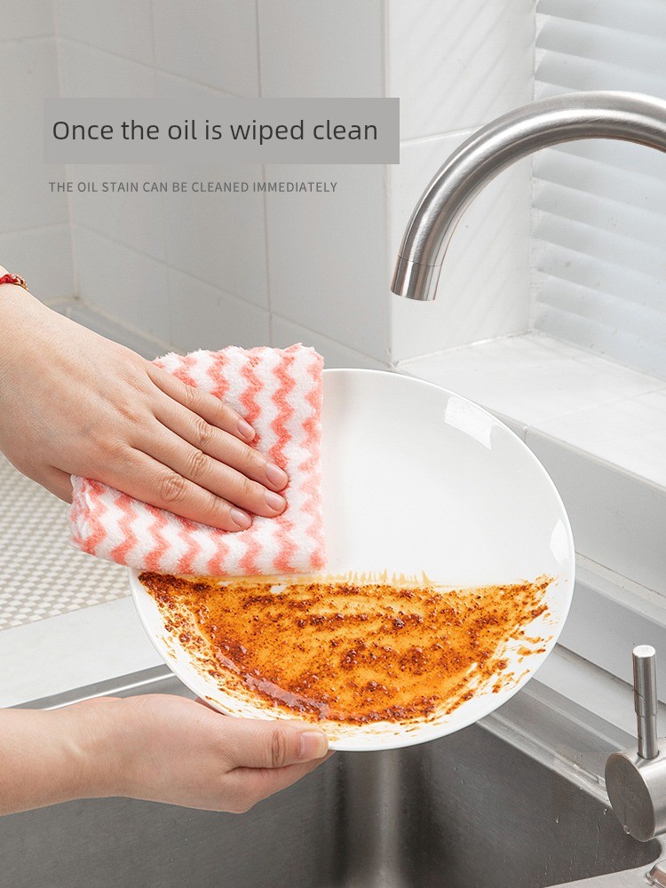 Jujiajia Rag Kitchen Special Dishcloth Absorbent Not Easy to Touch Oil Towel Seamless Table Cleaning Bean Bag Scouring Pad