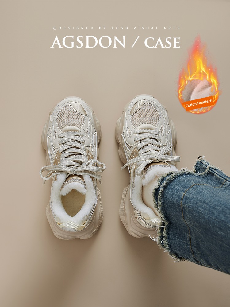 Augusto Dad Shoes Women's Autumn and Winter 2024 New Popular Fleece-lined Cotton-padded Shoes Sports Snow Boots This Year