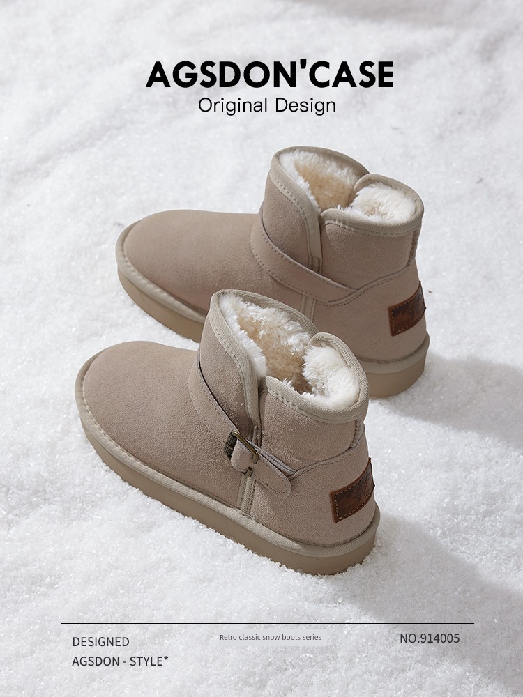 Augusto Genuine Leather Snow Boots Women's Winter 2024 New Arrival Fleece-lined Thickened Niche Style Bread Shoes Northeast Boots Heattech