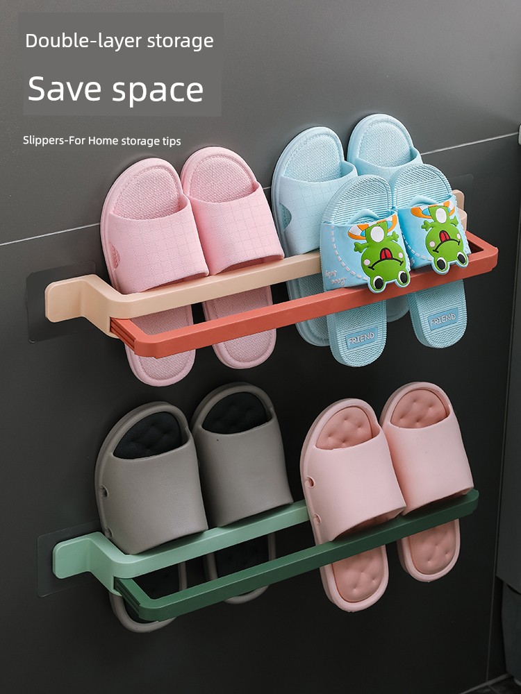 Punch-Free Drain Foldable Bathroom Slipper Rack