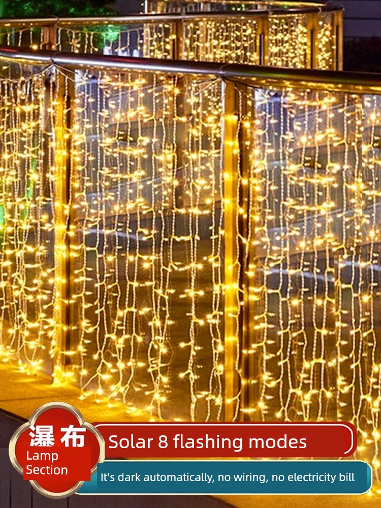Solar Ice Strip Light LED String Light Lights Red Starry Curtain Light New Year Decoration Waterfall Flowing Water Flashing Light