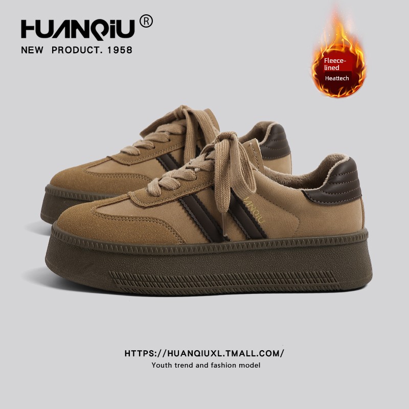 Universal Thick Bottom Fleece-Lined Warm German Training Shoes for Women 2024 Fall and Winter New Arrival Retro Casual Brown Casual Sports Skate Shoes