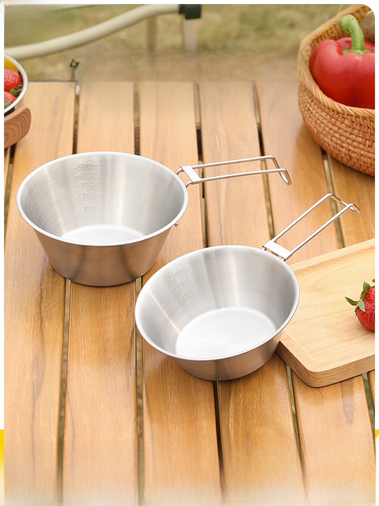 Foldable Salad Bowl Picnic Cosmetics Bag Stainless Steel Outdoor