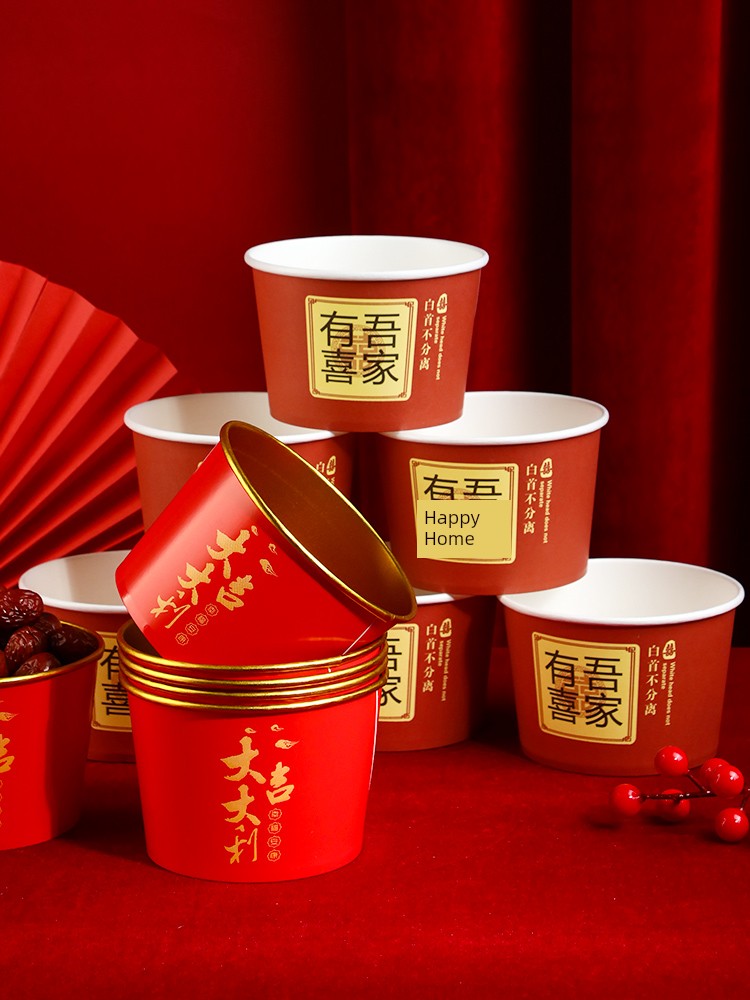 Disposable Bowl Wedding Thickened Paper Bowl Banquet Wedding Bowl Set Food Grade Thickened High Temperature Resistant Tableware Wedding Supplies