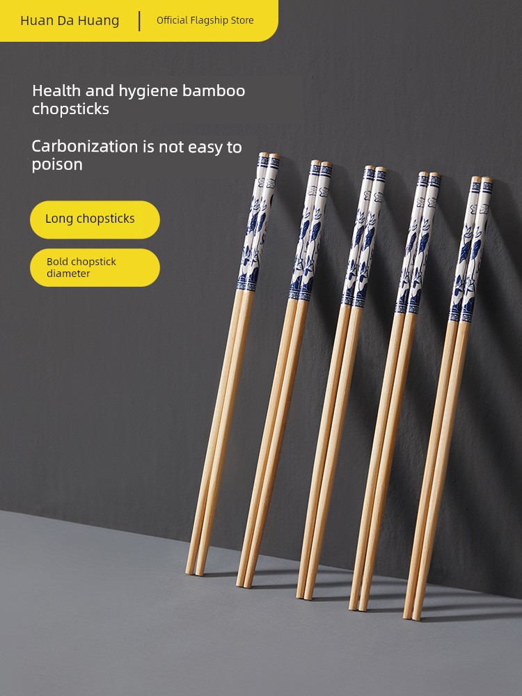 Cooker King Disposable Blue and White Porcelain Bamboo Chopsticks Independent Packaging Fast Food Restaurant Take out Take Away Bold Home Use and Commercial Use