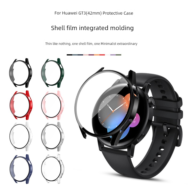Applicable to Huawei GT3 Watch Band Protective Case Watch GT3 Watch Protective Cover 42 Shell Membrane Integrated Drop-Resistant Anti-Scratch Shell 46mm Watch Band Detachable Charging All-Inclusive Women's Accessories Silicone Strap