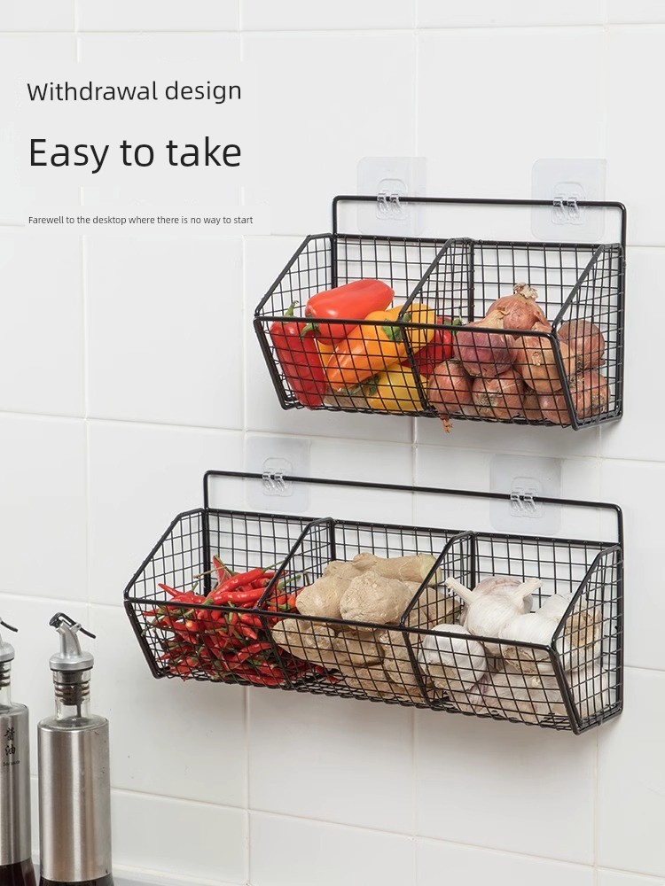 Jujiajia Kitchen Storage Rack Onion, Ginger and Garlic Storage Basket Ginger and Garlic Wall-Mounted Seasoning Box Home Tool