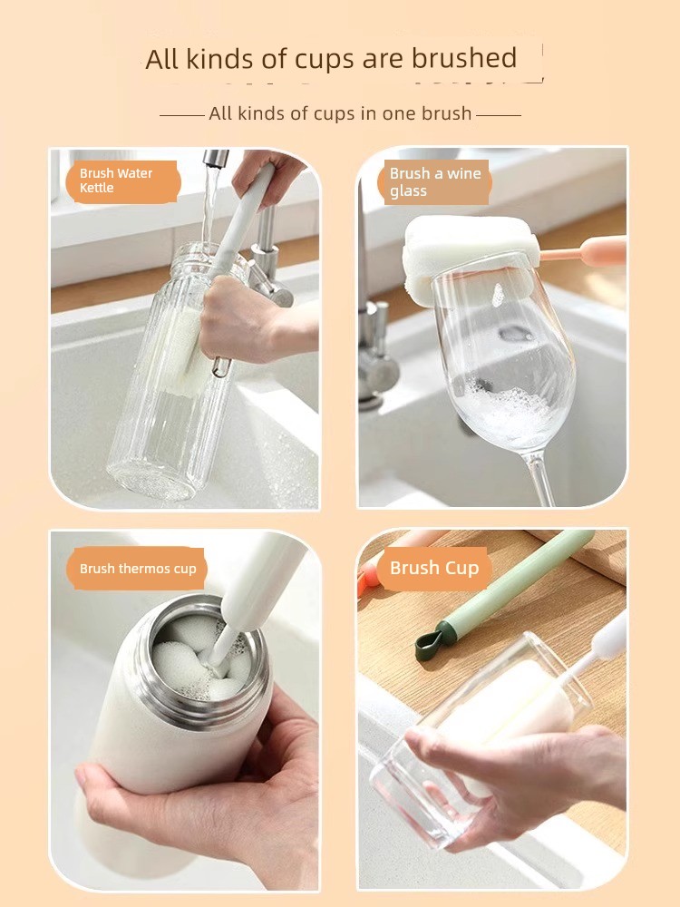 Long Handle Cup Brush Cleaning Brush Water Cup Brush Cup Handy Gadget Multi-Functional Straw Cup Lid Cleaning Rinse Replacement Tea Stain